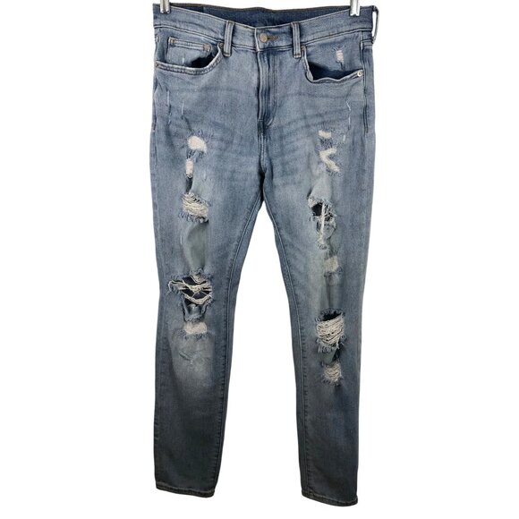 H&amp;M Men’s Distressed Blue Denim Skinny Fit Jeans Size 32x32 Light Wash - Picture 1 of 13
